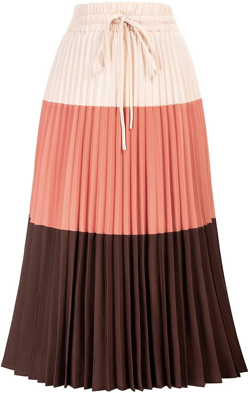 NWT Grace Karin Pink Colorblock pleated Chiffon midi swing skirt sz XL